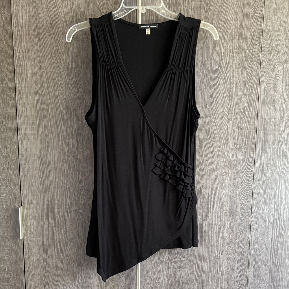 Cable and Gauge Black Ruffle Tank Top